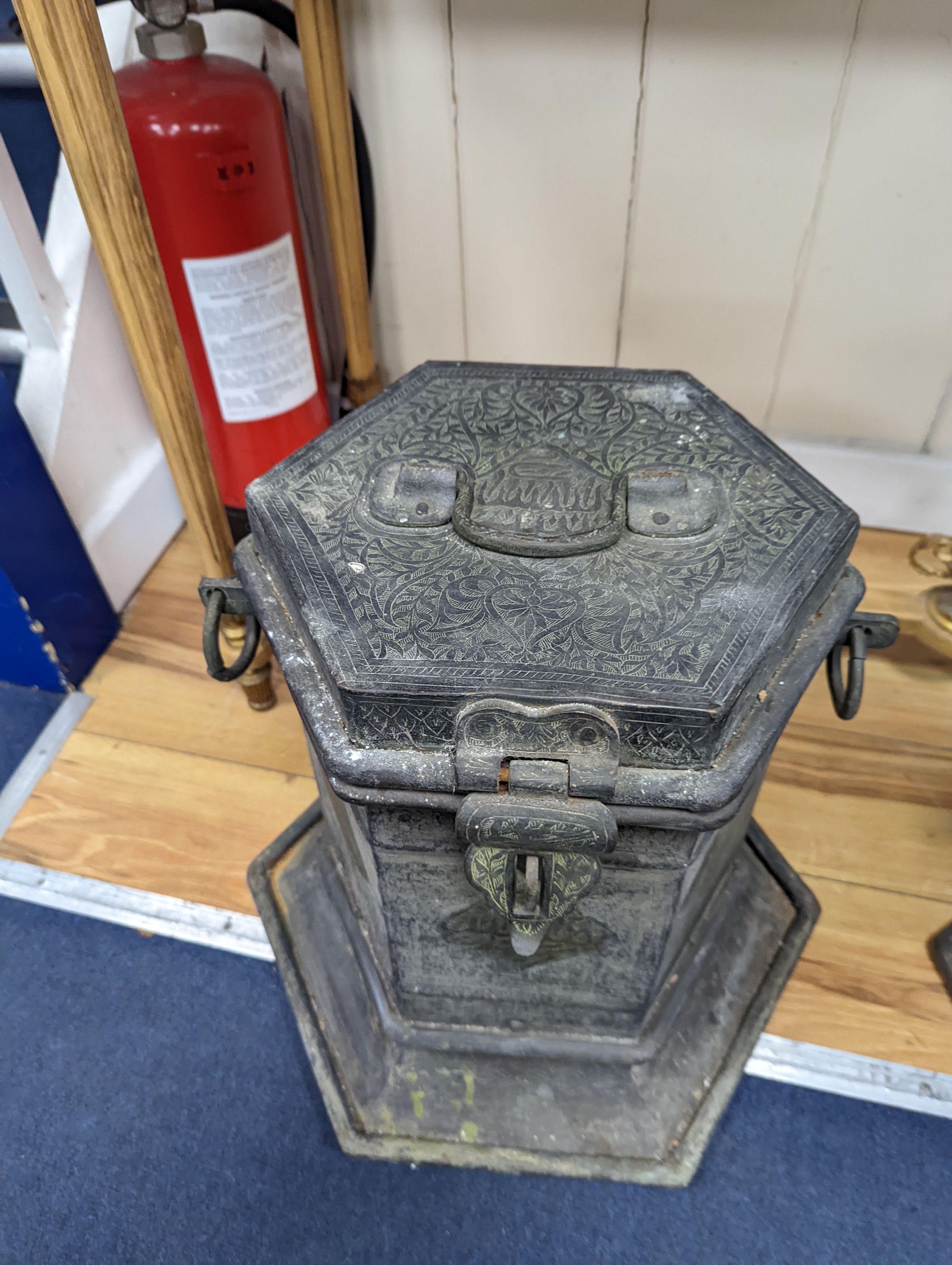 Two Middle Eastern brass vessels, largest height 58cm